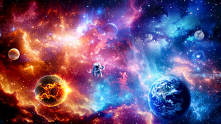 璀璨太空宇宙星球宇航员星空背景