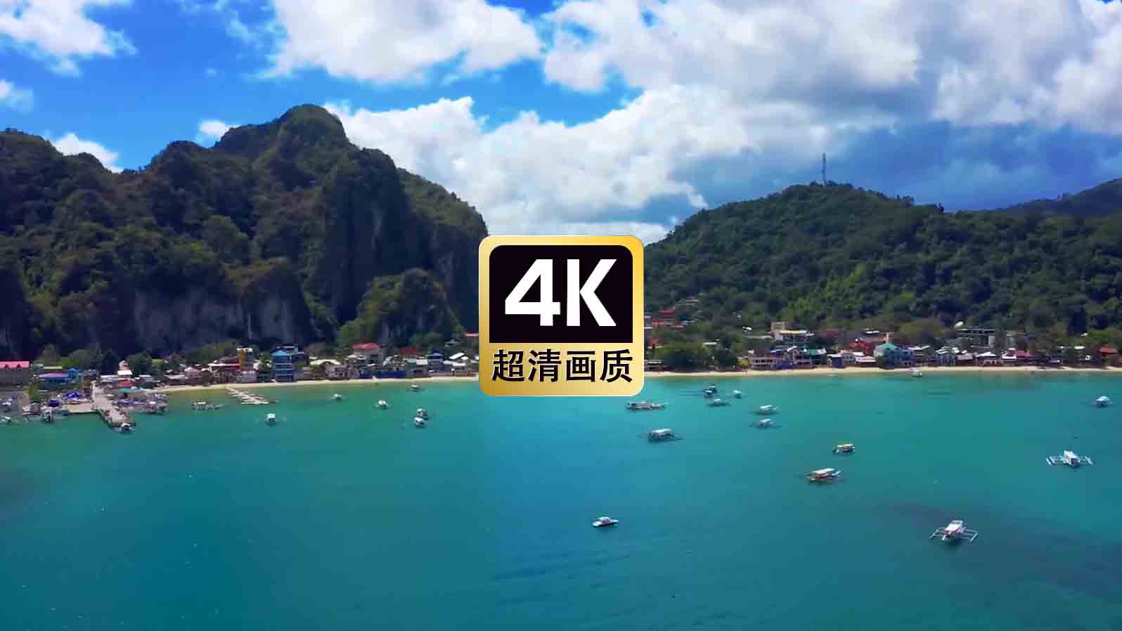 短视频素材航拍海湾游船远山