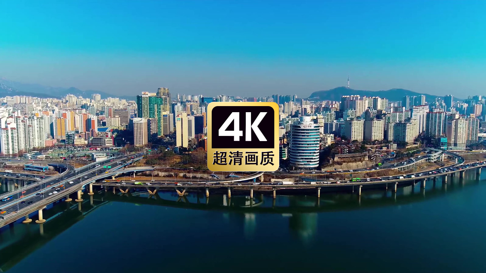 航拍跨海大桥城市建筑