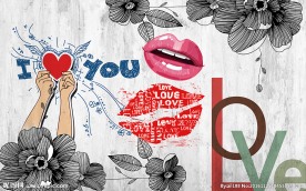 复古手绘爱心LOVE背景墙