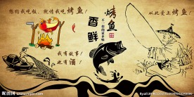 烤鱼餐饮装饰画背景墙