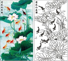 荷花九鱼图