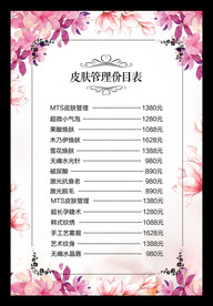MTS皮肤管理价目表