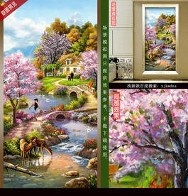 唯美花园风景油画