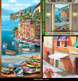 地中海石头房海边风景