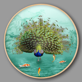 孔雀开屏中式山水风景画