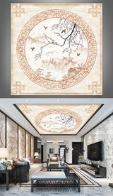 鸟语花香大理石纹中式吊顶
