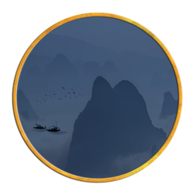 中国风   圆形山水画 大厅装