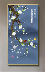 原创玄关玉兰花鸟雅啥兰香装饰画