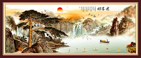 原创水墨山水迎客松风景装饰画