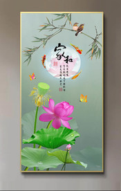 原创玄关荷花竹子花鸟家和装饰画