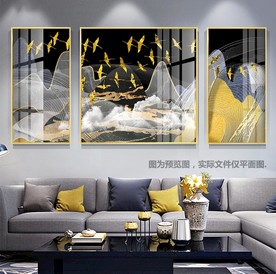 别墅豪华客厅山水沙发3联装饰画