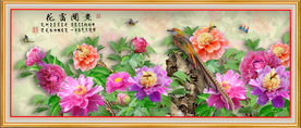 原创牡丹金鸡鸟装饰画背景墙