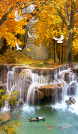 流水生财金色树林玄关装饰画