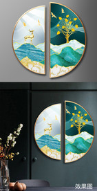金鹿发财树山水圆形装饰画