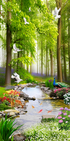 树林小溪流水生财风景玄关