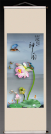 原创高清玄关挂画荷花翠鸟装饰画
