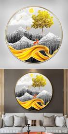 发财树麋鹿山风景玄关画