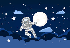北欧手绘太空星球儿童房壁画背景