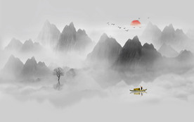 中式水墨山水画