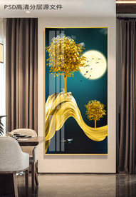 抽象艺术山水麋鹿发财树玄关装饰