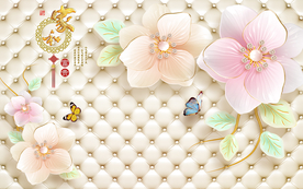 珠宝花电视背景墙壁画