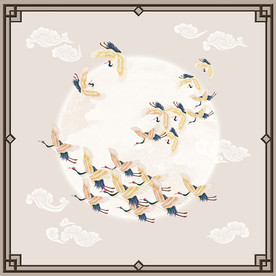 月光鹤群新中式吊顶壁画