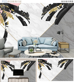 黑白经典热带植物背景墙