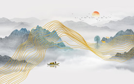 高端线条山水画