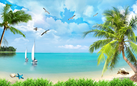 蓝天白云海滩海景背景装饰画