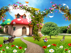 蘑菇屋装饰背景画