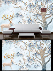 简约麋鹿背景墙