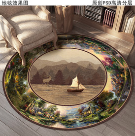 欧洲乡村油画风景复古地毯