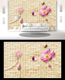浮雕荷花背景墙