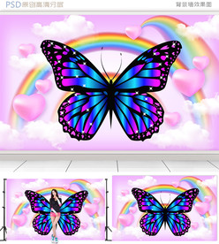 3D蝴蝶梦幻爱心背景墙