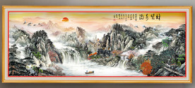 原创水墨山水流水生财装饰画