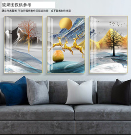 石来运转麋鹿发财树装饰画