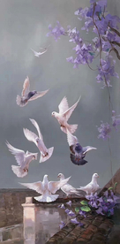 鸽子油画装饰画