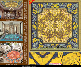 深蓝金黄色兰花吊顶地板地毯墙纸