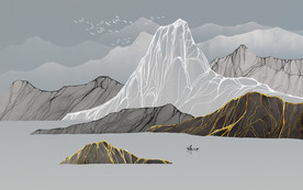 现代简约抽象山水飞鸟图