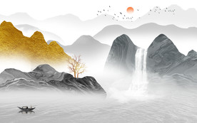 新中式水墨山水背景墙