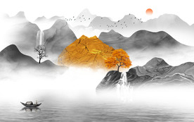 新中式山水背景墙