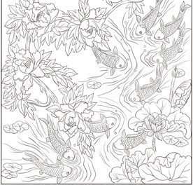 白描荷花鲤鱼