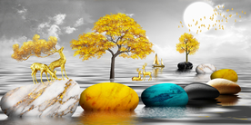 石来运转山水发财鹿装饰画