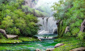 瀑布风景油画