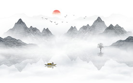 中式水墨山水画