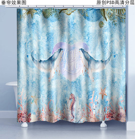 海洋风复古浴帘