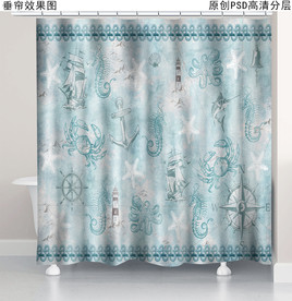 海洋风复古浴帘