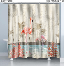 海洋风复古浴帘