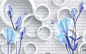 蓝色花卉电视背景墙